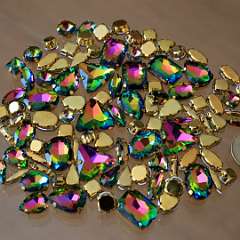 12: Gold claw settings shapes mix rainbow color glass crystal 100